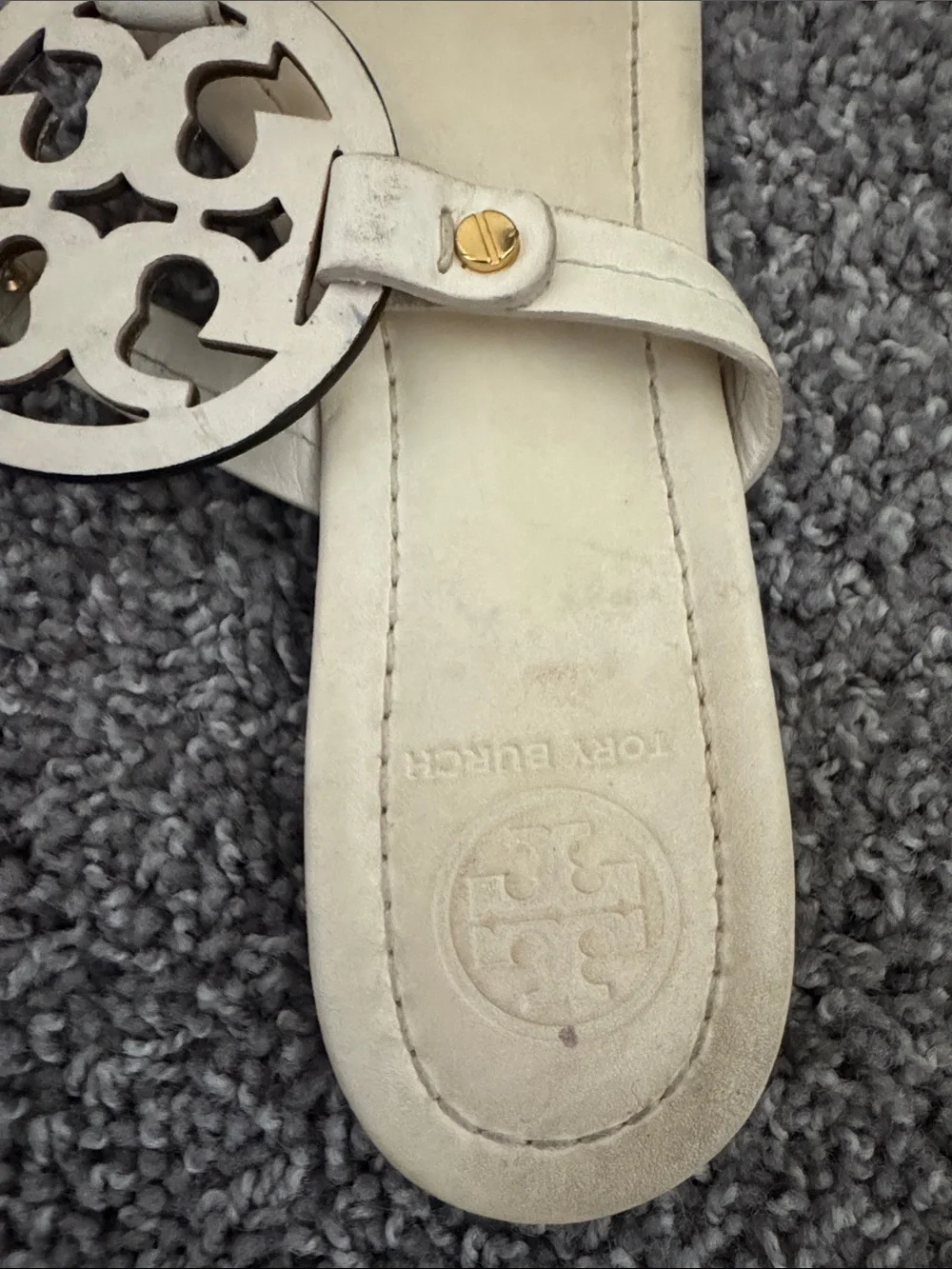 Tory Burch Cream Leather Cutout Logo Thong Sandals